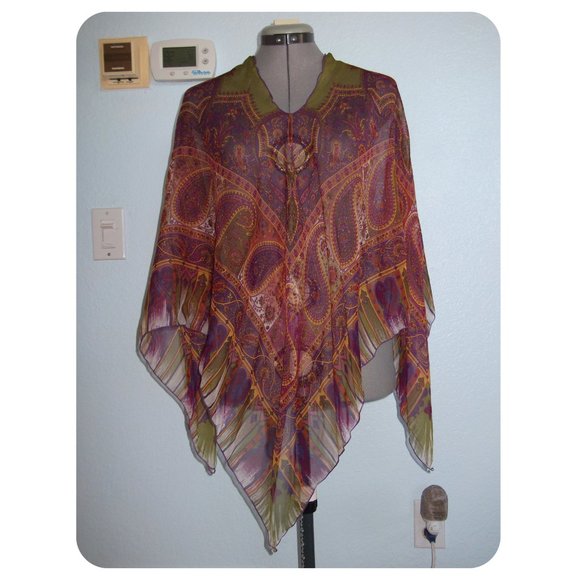 ECHO 100% Silk Handkerchief Scarf Blouse Poncho - Picture 2 of 14
